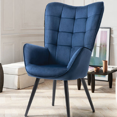 Poltrona Moderna Casa e Ufficio Velluto Blu Schienale Tipo Cester Ergonomica