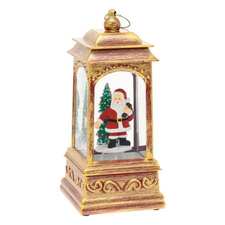 Lanterna natalizia a batteria rosso antico con nevicata glitter h 20 cm