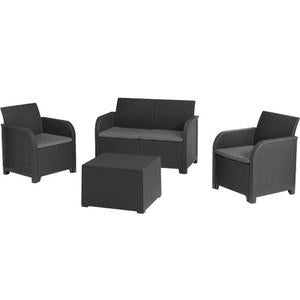 SALOTTO ROSALIE IN RESINA ANTIURTO EFFETTO POLIRATTAN COMPLETO DI CUSCINI