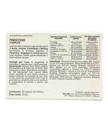 Finocchio complex 45 caps. con Anice, Ananas, Melissa, Carvi, Angelica per la normale eliminazione dei gas intestinali