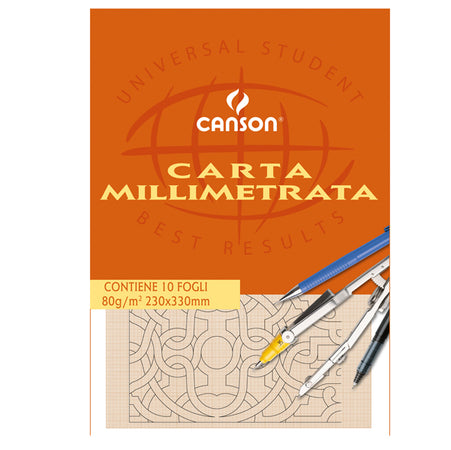 Blocco Carta Opaca Millimetrata 230X330Mm 10Fg 80Gr Canson