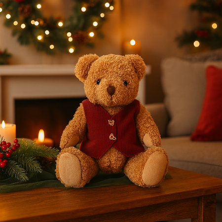 Orsetto peluche soffice decorazione natalizia per interno da 19 cm