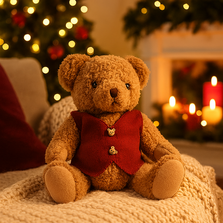 Orsetto peluche soffice decorazione natalizia per interno da 19 cm