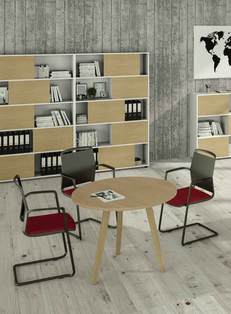 Tavolo per sale riunioni di forma rotonda con 3 gambe in legno cm. 80/100x74,4h