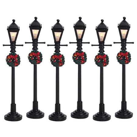 Lampione stradale a lanterna a gas, accessorio per villaggio di Natale da 10,5 cm, set 4 pezzi