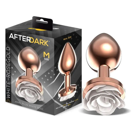 Plug Anale in Metallo Rosegold taglia M con Rosa Bianca