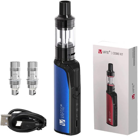 VAPTIO Cosmo Kit Sigaretta Elettronica 1500mAh Batteria 30W Vape Pen con Serbatoio Cosmo da 2,0 ml, 2 pezzi Bobina Cosmo 0,7ohm/1,6ohm,No E Liquid No Nicotina(blu)