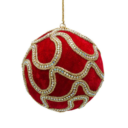 Pallina in velluto colore rosso con gemme per albero di Natale decorazioni natalizie