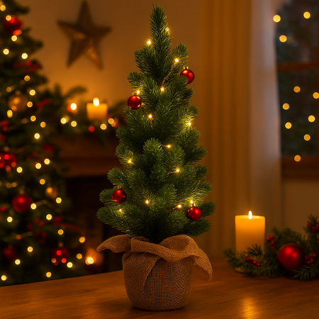 Alberello natalizio in PP con base in juta per decorazioni natalizie