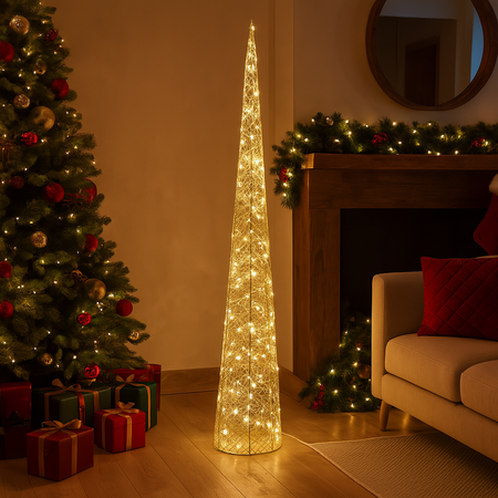Albero decorativo cono oro in metallo con luci per decorazione natalizia