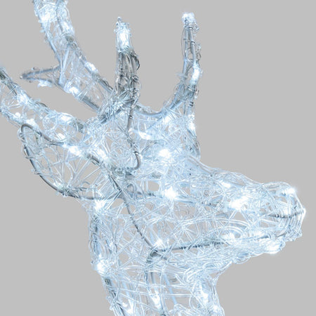 Renna luminosa con zampa alzata in acrilico luce a led bianco freddo h125 cm