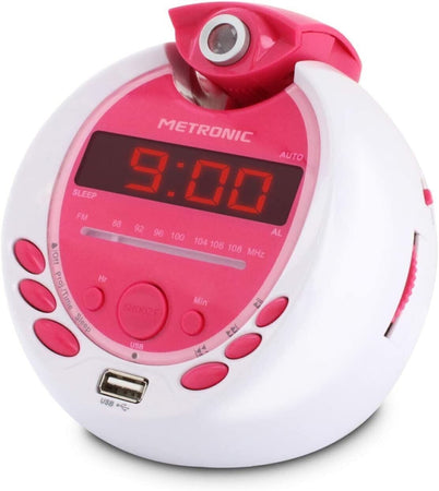 Metronic MP3 USB proiezione radiosveglia per bambini - bianco e rosa