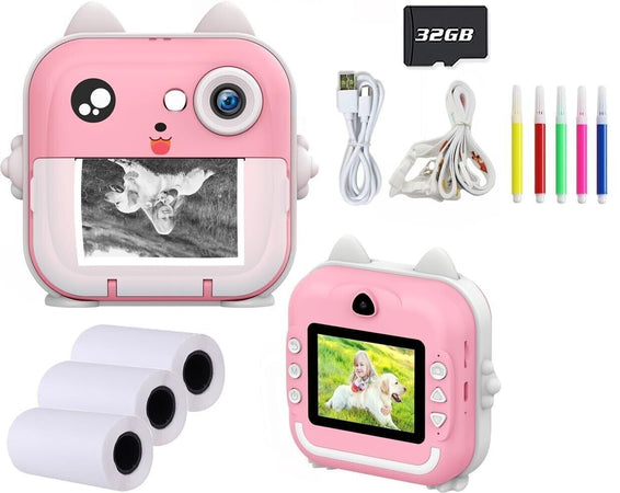 Fotocamera per bambini con stampa istantanea , Macchina fotografica Rosa 32 giga