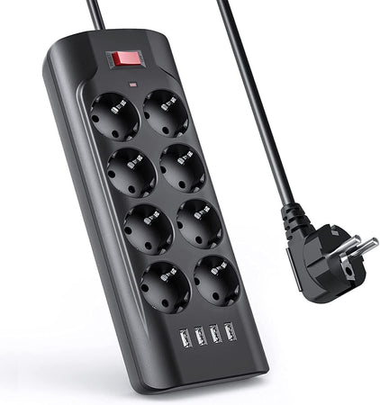 MiiKARE Ciabatta a 8 Prese con 4 Porte USB,Presa Multipla Protetta