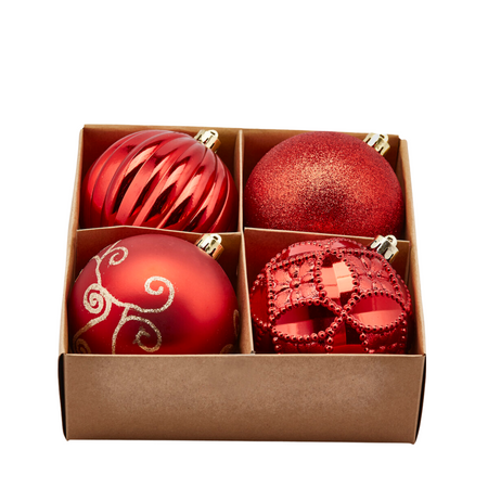 Palline per albero di Natale, colore Rosso, con decorazioni miste, in PVC