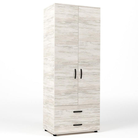 Kit Armadio Moderno in Legno con 2 Ante 2 Cassettoni e Asta cm 80x52x205h