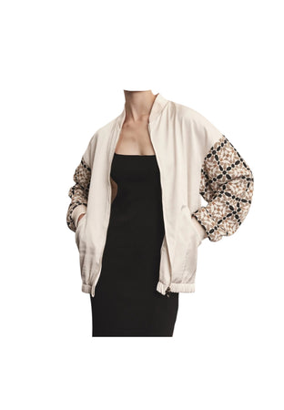 AKEP Bomber crema Donna con maniche in maglia a fantasia da donna