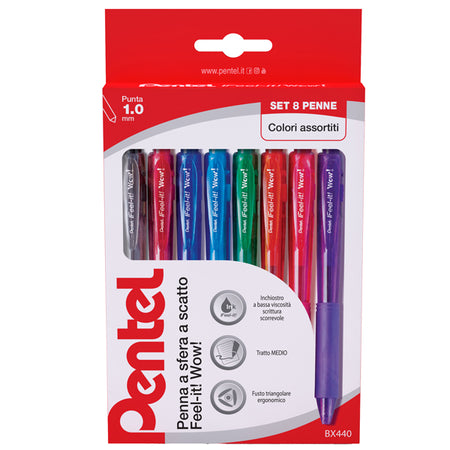Astuccio 8 Colori Penna Sfera A Scatto Feel It Wow Bx440 1.0Mm Pentel