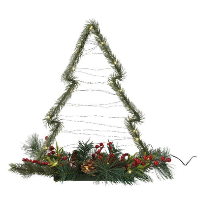 Alberello di Natale con bacche, pigne e luci led decorazione natalizia