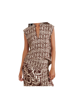MOKIB Blusa smanicata scollo a V Donna a fantasia da donna