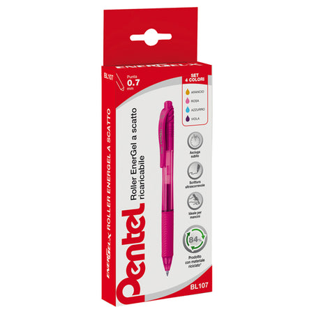 Astuccio 4 Roller A Scatto Energel X Bl107 0.7Mm Pentel