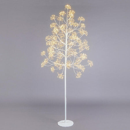 Faggio con ciuffi Led luminosi a luce calda, struttura bianca, albero di Natale