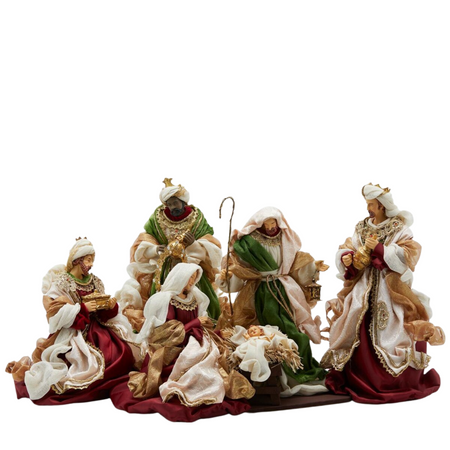 Natività "King" con re magi, con tessuti di qualità, presepe da 36 cm