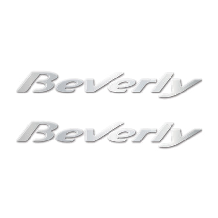 2 ADESIVI in RESINA 3D SCRITTA BEVERLY per SCOOTER PIAGGIO 125-250-300-500 CROMO