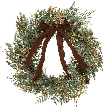 Ghirlanda tonda natalizia con fiocco color Verde, dietro porta da 50 cm