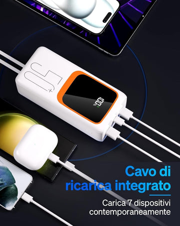 Power Bank Batteria esterna 50000 mAh con cavo integrato 7 uscite e 3 ingressi