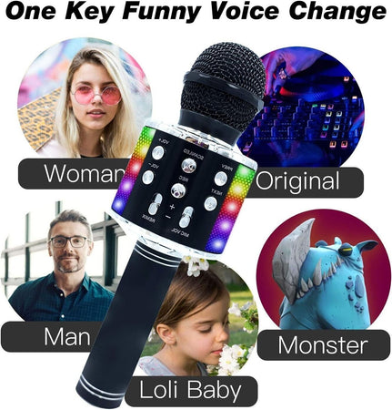 Microfono per karaoke wireless Bluetooth 4 in 1 con luci a LED, microfono