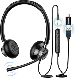 New bee Cuffie con Microfono, Cuffie con Filo PC, Cuffie Stereo da 3.5 mm Tipo C