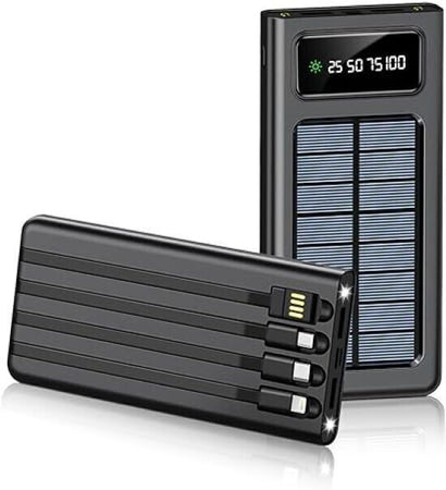 Power bank solare caricabatteria per cellulari e tablet da 50000mAh con cavi