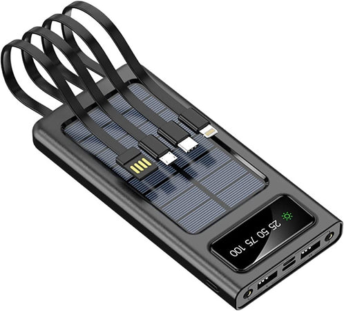 Power bank solare caricabatteria per cellulari e tablet da 50000mAh con cavi