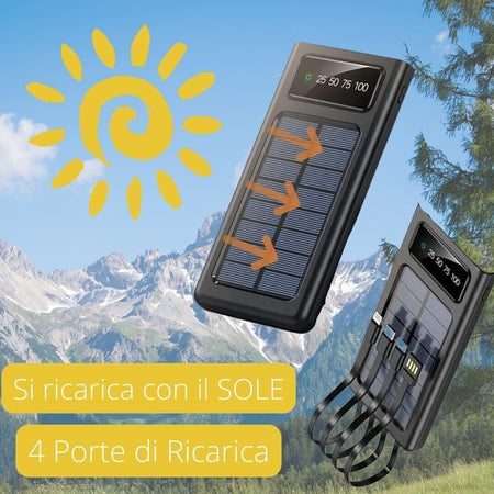 Power bank solare caricabatteria per cellulari e tablet da 50000mAh con cavi