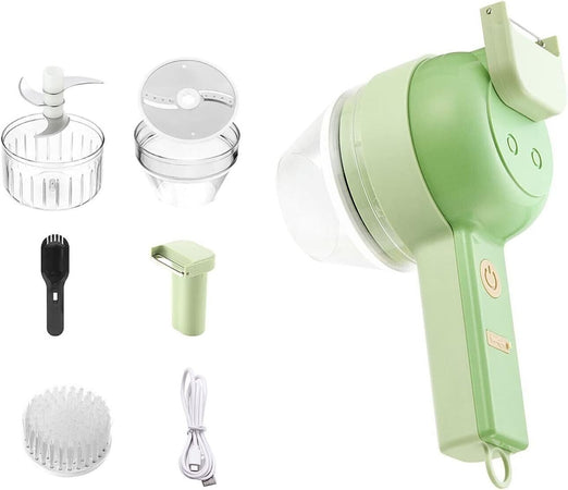 Set Tagliaverdure Elettrico Portatile 4 in 1 Trita verdure Spazzola Pulizia