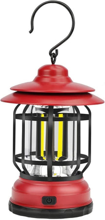 Lampada LED campeggio retrò lanterna ricaricabile USB luce portatile con gancio