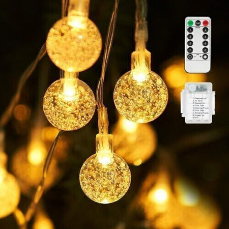 ISUDA CATENA LUCI LED 15 METRI DI CAVO CON PALLINE BIANCO CALDO + TELECOMANDO