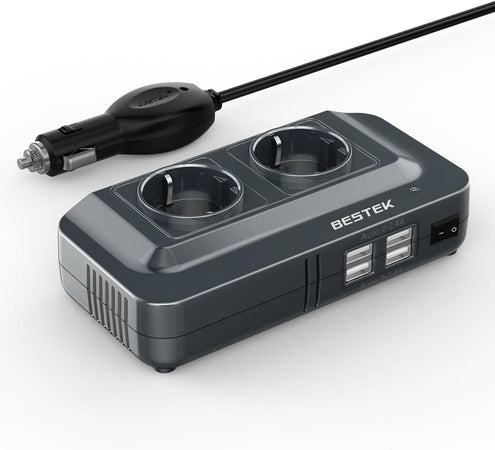 BESTEK 200W Inverter Auto 12v 220v con 4 Porte Smart USB 2 Prese AC, Convertitor