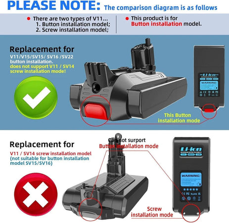 Batteria sostitutiva ad alta capacità V11 compatibile con Dyson V11 8000mah