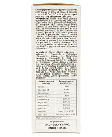 Lampone complex 100ml, Calendula, Iperico, Angelica, Acido folico, Rame, Zinco, disturbi mestruali, regolarità del ciclo