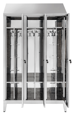 Armadio spogliatoio in acciaio inox AISI 430 a 3 posti con tramezza interna sporco/pulito cm. 120x40x215h