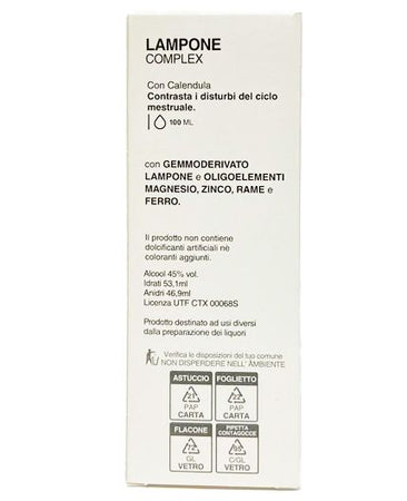 Lampone complex 100ml, Calendula, Iperico, Angelica, Acido folico, Rame, Zinco, disturbi mestruali, regolarità del ciclo