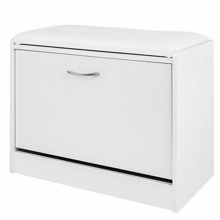 Panca Scarpiera 1 Anta 60x30 H 48 cm 3 vani Seduta in Pelle Ecologica Bianco