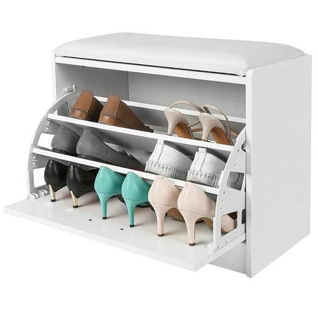 Panca Scarpiera 1 Anta 60x30 H 48 cm 3 vani Seduta in Pelle Ecologica Bianco