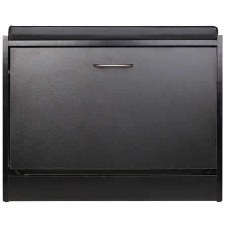 Panca Scarpiera 1 Anta 60x30 H 48 cm 3 vani Seduta in Pelle Ecologica Nero