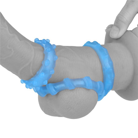 Set di 3 anelli fallici fluorescenti azzurri per il pene con stimolatori