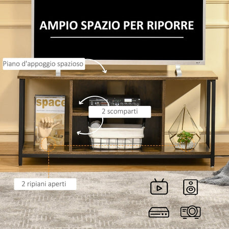 Mobile TV da Salotto in Stile Industriale, Legno e Acciaio, 110x40x50cm marrone e nero scaffale F839-184A