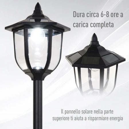 Lampione da Esterni con 6 Luci Led e Pannelli Solari Impermeabile Accensione Automatica Durata 6 Ore Altezza 177cm  XC3B30-006XC3