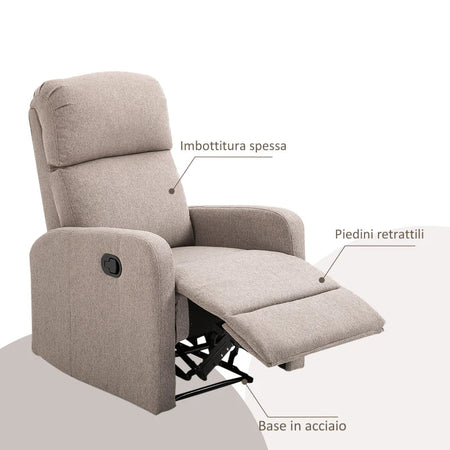 Poltrona Relax Reclinabile fino a 168° con Poggiapiedi, 66x83x107 cm, Grigia UI7833-523V02GYUI7